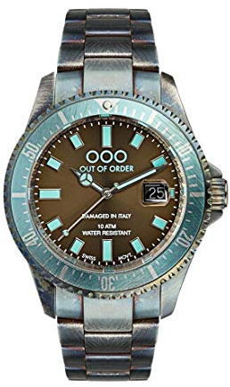 Out of Order Turquoise and Brown Casanova Stahl Quarz Swiss Braun Datum Türkis Vintage Ruiniert Herren Uhr