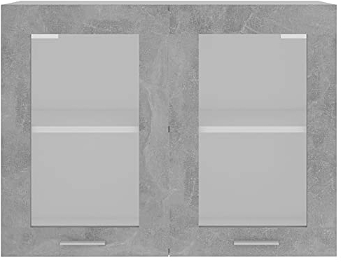 Tidyard Hängeglasschrank 2 Regalböden Hängeschrank Einbauküche Küchenzeile Küchenmöbel Oberschrank Küchenschrank Spanplatte Betongrau 80x31x60cm