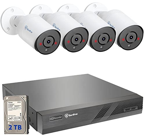 Gurdfran 4K Kit Videosorveglianza IP PoE Esterno/Interno, Sistema di Sorveglianza PoE con 8CH 4K 2TB NVR e 4x 8MP Bullet Telecamera IP, Visione Notturna IR 30m con Audio, Rilevamento di Persone, IP66