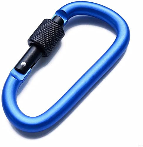 Aluminum Alloy D-Ring Locking Carabiner Clip Keychain Hook Clips Locking Carabiner Hiking Clips with Screw Gate Lock Heavy Duty for Outdoor, Camping, Hiking, Traveling, Fishing, Backpack（Blue）