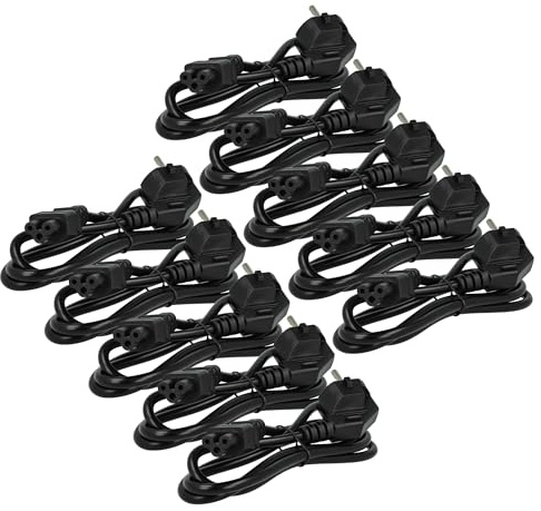 vhbw 10x Netzkabel Schutzkontaktstecker für Kaltgeräte | z.B. PC Monitor Computer Drucker Saugroboter C5 Micky Mouse Kleeblatt Buchse, 1,2 m