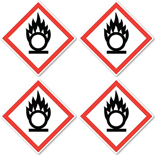 Brandfördernd, Gefahrensymbol: UN/GHS-Gefahrenpiktogramm - Aufkleber: 10 cm, 4 Stück
