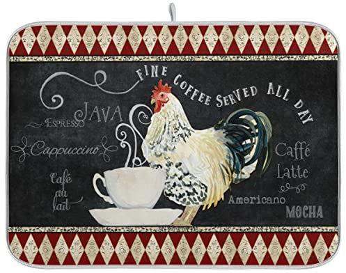 Farmhouse Kaffee-/Küchen-/Hahn-/Kreide-Trocknungsmatte, saugfähig, wendbar, Mikrofaser, Geschirr, Abtropffläche, Küchenwerkzeug für Küche, Heimdekoration, 40,6 x 45,7 cm