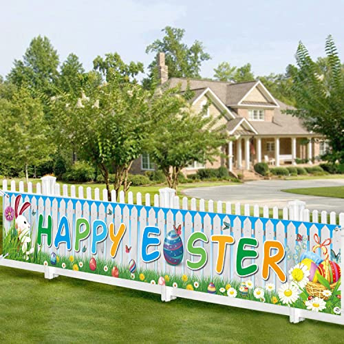LECONCES Osterdekorationen, Happy Easter Banner Osterhase Ei Wimpelkette Spiel Aktivität Hängendes Banner für Outdoor Indoor Osterdekoration, Happy Easter Day Home Garden Spring Themed Party Supplies