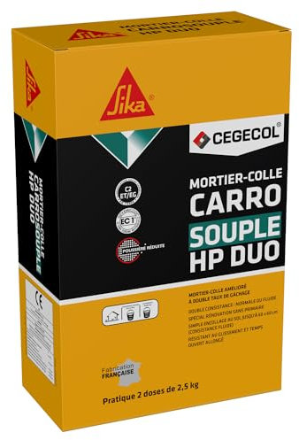 CEGECOL SIKA - Mortier-colle amélioré à double consistance C2 ET/EG - Carrosouple HP Duo Blanc - Collage carrelage Intérieur/extérieur - Multi supports - Convient pour piscine et bassin - 5 kg