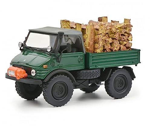 Schuco Mercedes Unimog 406 mit Holzladung grün Modellauto 1:43