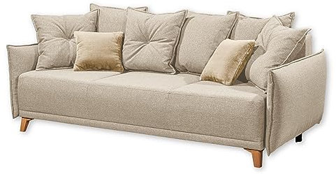PAMPLONA Bequemes Schlafsofa mit Bettkasten, Beige - Ausziehbares Sofa mit Schlaffunktion - 232 x 91 x 105 cm (B/H/T)