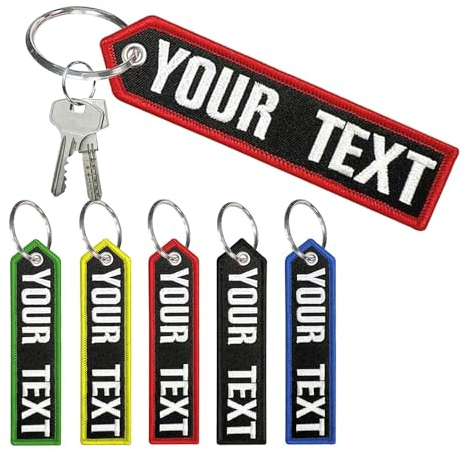 Brillina Benutzerdefinierte Stickerei Schlüsselanhänger, personalisierte Stickerei jeder Text Schlüsselanhänger, für Männer Geschenk Motorrad ATV Auto Scooter