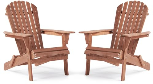 SoliWood Adirondack Stuhl 2er-Set, Gartenstuhl Holz Klappbar & Gartensessel Wetterfest, Outdoor Stuhl mit Rückenlehne und Armlehnen für Veranda, Garten & Pool