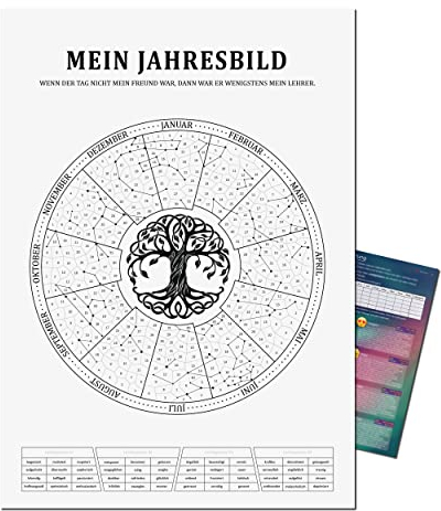Mein Jahresbild by Presentou | Gestalte dein Jahr als individuelles Bild | inklusive psychologischer Auswertung | Kalender tägliche Stimmungslage| Spirituelles Motiv (Lebensbaum A3 (29,7x42cm))