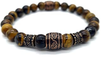 Nahle | Wikinger Armband | Tigerauge 8mm Viking Stretch- Armband | handgemachtes Perlenarmband | mit edler Schmuckschachtel (18, Tigerauge)