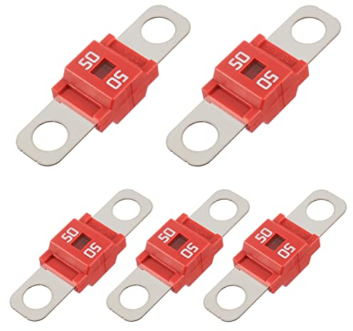 BOJACK Fusible Midi à courant élévé Bolt-on Fusible 50A Amp rouge pour voitures, camions, véhicules de construction, bus, caravanes (lot de 5 50A)