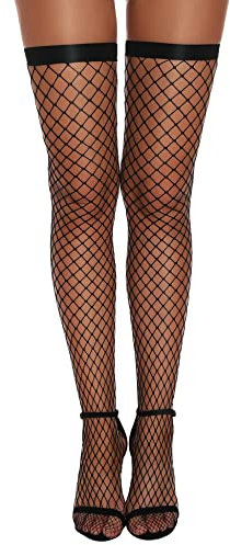 EVELIFE Women Fishnet Stockings Hold Up Thigh High Stockings Elastic Anti-skid Suspender Stockings Black