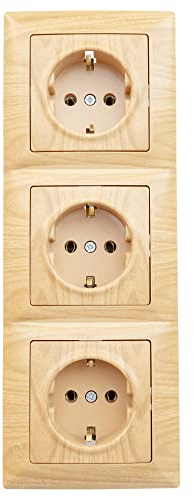 Gunsan Visage Steckdose KOMBI 3er 3-fach Steckdosen mit Rahmen SET Schutzkontakt Steckdose Unterputz Holz-Optik Achornholz Achorn