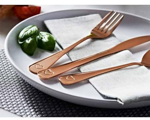 16 PCS Heart Embossed Copper Cutlery Set
