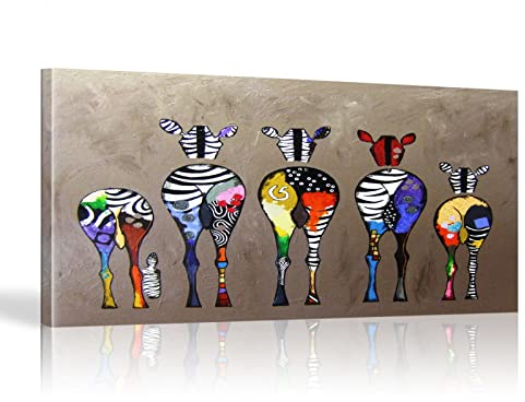 KADING Abstrakte Zebra-Leinwandbilder an der Wand, bunte Tiere, Kunstdrucke, afrikanische Tiere, Kunstbilder für Wohnzimmer, Wanddekoration 70x144cm Mit Rahmen
