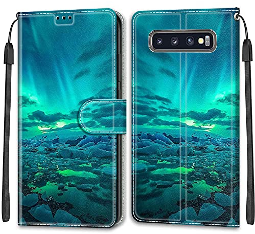 Feyten Kompatibel mit Samsung Galaxy S10 Plus Hülle, Handyhülle Samsung S10 Plus, Galaxy S10 Plus Schutzhülle Wallet Leder Klappbar Kartenfach Magnet Klapphülle Samsung S10 Plus Case (Aurora)
