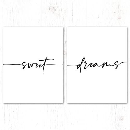 Sweet Dreams Kunstdruck-Set, Sweet Dreams, Wanddekoration über dem Bett, Sweet Dreams, Wanddekoration, Wandkunst, Schlafzimmer, Boho-Wandkunst für Schlafzimmer, Typografie-Kunst, 2 Stück, 28 x 35 cm,