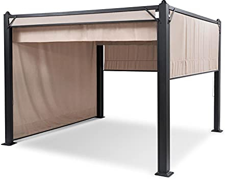 blumfeldt Pantheon Cortina Pavillon, Wasserdicht mit Faltdach, Stabiler Gartenzelt-Pavillon mit Seitenwänden, Metall-Pavillon Winterfest, Partyzelt mit UV-Schutz, Polyester, Pavillon 3x3m, Grau/Sand