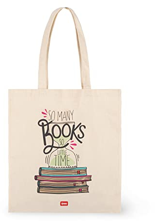Legami - Baumwolltasche, Innentasche, mit Blas, langer Griff, umweltfreundlich, 38,5 x 42 cm, Thema Booklover, Booklover, Taglia unica, Utility