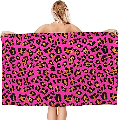 Buohwiwe Leopardenmuster Strandtuch 90x180 cm, Weich Schnell Trocknen Microfaser Handtücher, 3D Strandhandtuch Leopardenmuster Strandtücher Badetuch Strandlaken Handtuch Herren Frauen Badetücher