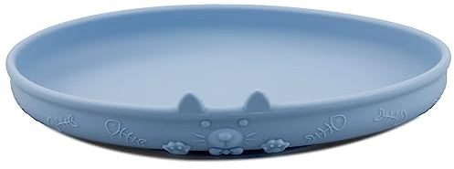 GLADFRESIT Cat Bowl - Food Grade Silicone Cat Bowl with Suction Cup, Cute Pet Feeding Bowl Flat Wide Food Water Dish (Blue)