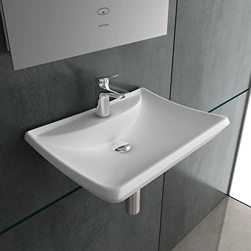 Alpenberger Waschbecken 60 cm Breit | Aufsatzwaschbecken Eckig | Hängewaschbecken | Keramik Waschtisch mit Nano | Handwaschbecken Klein Gäste WC und Badezimmer (WB-662)