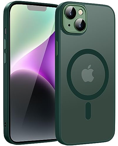 KPPIT iPhone 14 case Compatible with MagSafe,Translucent Matte Back Camera Lens Full Protection Slim Shockproof Phone Cover,Magnetic Case for iPhone 14 6.1-Green
