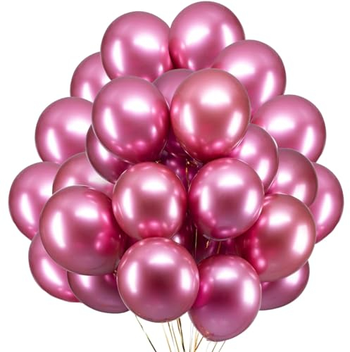 Luftballons Metallic Rosa Helium, Ballon Chrome Pink Partyballon Deko Glänzende Latexballons Dekoration fur Geburtstags – 50 Stück