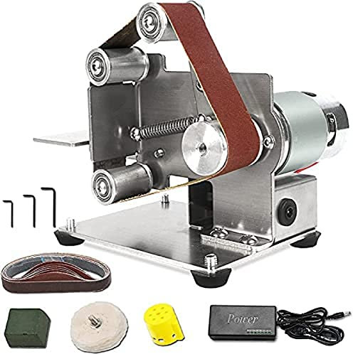 Electric Belt Sander, Mini Belt Grinder Machine Kit With 96W Power Supply, For Woodworking Resin Table Wood Grinder Bench Top Polishing Grinding Tool,25 Type,