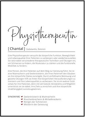 Physiotherapeutin Physiotherapeut Definition, Geschenk Poster personalisiert, Physiotherapie, Geburtstagsgeschenk Physio, Geschenk Geburtstag Weihnachten, Danke sagen, Wörterbuch, Skandinavisch