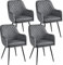 Yaheetech Esszimmerstühle 4er Set Küchenstühle, Polsterstühle mit Armlehnen Metallbeine, Seesel aus Samtstoff für Arbeitszimmer/Wohnzimmer, Dunkelgrau