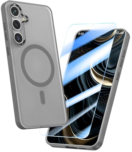zelaxy Eagle-Eye Magnetische Hülle Kompatibel mit Samsung S24 Plus Hülle,kostenloser Bildschirmschutz, Metallknöpfe und Metall-Linsenrahmen rutschfest Schutzhülle für S24 Plus- Titangrau