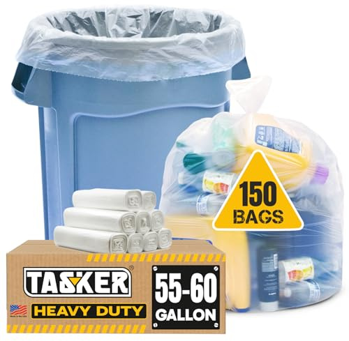 Müllbeutel, strapazierfähig, 150 l, extra groß, transparent, 50–60 Müllbeutel, ideal für Recycling, Büro, Abfall, Lagerung