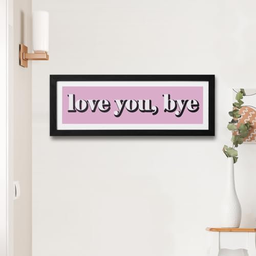 Mokof Wood Love You Bye Sign for Boho Farmhouse Home Living Room, Hallway, Entryway Wall Decor, 16 x 6 (Pink)