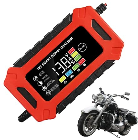 Motorradbatterieladegerät,Batterieladegeräte | 12V Smart 6A Batterieerhaltungsgerät,Batterieladegerät mit Temperaturkompensation für Lithium-Ionen- und Blei-Säure-Batterien