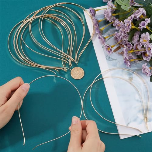 GORGECRAFT 20 Pack Bulk 4.8mm Thin Plain Blank Hard Metal Headbands Light Gold Skinny Men Wire Hair Bands Clasps Tiara Crown Hair Holder Frame DIY Crafts Accessories for Women Adults