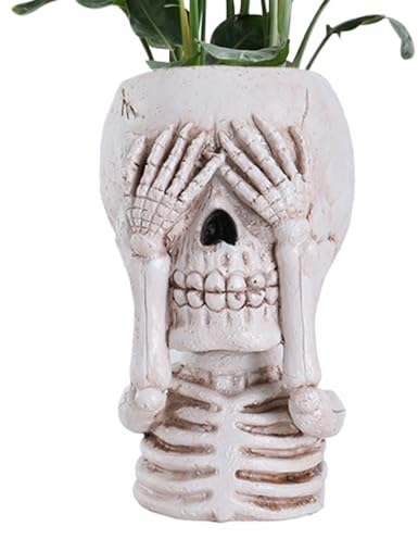 Acunny Pot de fleurs en forme de tête de mort - Pour l'intérieur - Cache-pot gothique squelette en résine - Petit vase en forme de tête de mort - Cache-pot d'Halloween - Décoration de la maison