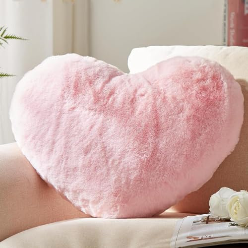 Chingcoo Cuscino a forma di cuore, rosa, adatto per soggiorno, divano, camera da letto, letto, cuscino estetico, 40 x 35 x 11