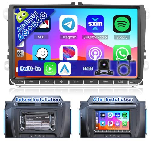 Ohradio 4+64G Android 15 Radio Coche para VW Golf 6 Seat Leon Passat Tiguan Polo Golf 5 Jetta Sharan T5 con Carplay Inalámbrico Android Auto Inalámbrico - 9 Pantalla Táctil WiFi FM/RDS GPS BT Cám