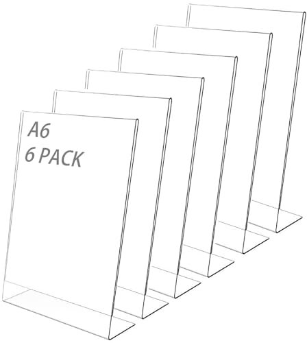 6 Pièces Présentoir de Table A6, Porte Affiche A6, Presentoir A6 en Plastique Transparent, L-Standard Menu Dépliant en Acrylique pour Fiches Bureau, Publicité, Dépliant, Cadre Photo, Support Papier