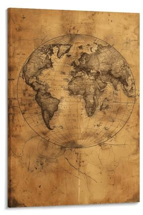 Póster retro del mapa del mundo 4 pósteres decorativos para colgar en la pared, 60 x 90 cm