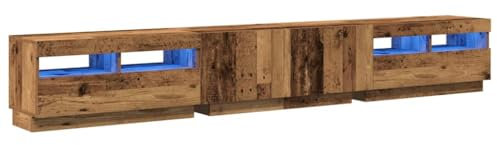 vidaXL TV-Schrank mit LED-Leuchten Altholz-Optik 260x35x40 cm, TV-Ständer, TV-Lowboard, TV-Tisch, TV-Sideboard, TV-Möbel, HiFi-Schrank, Medienschrank