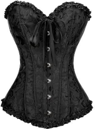 Demays Corset Tops for Women,Bustier Shapewear Lingerie,Lace Tied Renaissance Overbust Corset Push Up Bodysuit (UK, Alpha, XL, Regular, Regular, Black)