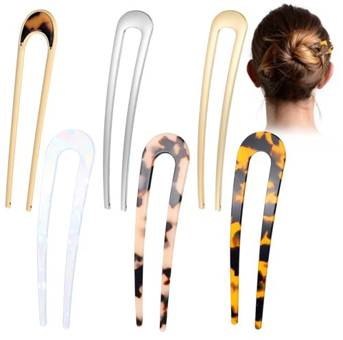 AOZUO 6 horquillas francesas, horquillas grandes, en forma de U, doradas y plateadas