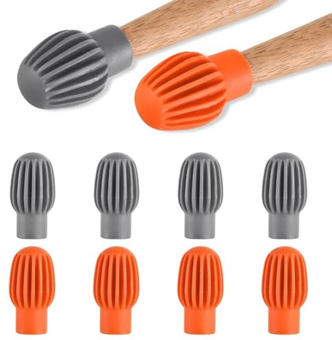 KEYRI 8 Stück Trommel Stumm Dämpfer Silikon Schlegel Stille Trainieren Tipps Schlagzeug Zubehör Stumm Ersatz Musik Instrumente Schlagzeug Spitze Dämpfer Ersatz Trommel Übung Spitze (Orange Grau)
