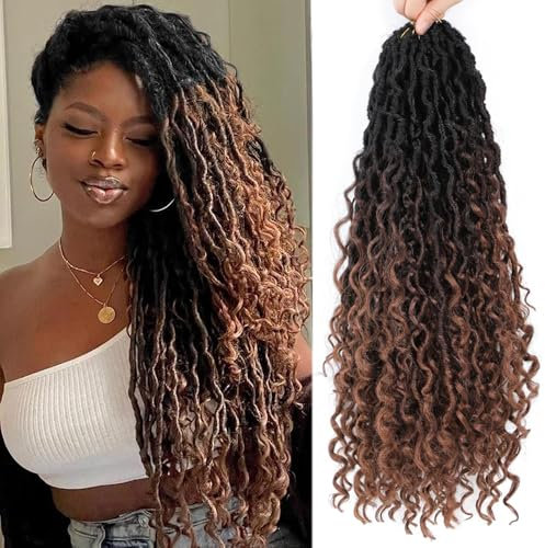 BLUONASI Goddess Locs Crochet Hair, 18 Pouces pour Femmes Noires, River Locs avec Extrémités Bouclées (1B/4/30#, 22 Pouces, Lot de 6)