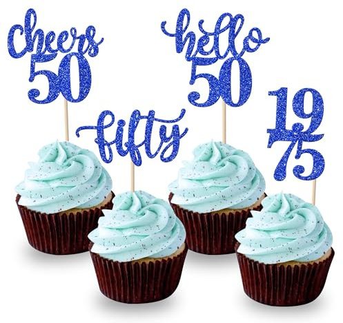 Rsstarxi Cupcake-Topper mit Aufschrift Hello 50 Birthday, glitzernd, Motiv: Fifty Fabulous Legend Since 1995, Cupcake-Picks, Cheers to 50 Years Kuchendekorationen für Happy 50th Birthday,
