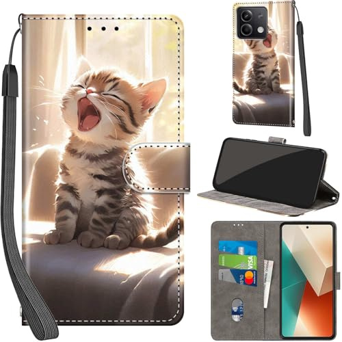 PHINIENLAND Coque pour Xiaomi Redmi Note 13 5G Portefeuille Chat | 3 emplacements cartes, 1 poche billets, Fermeture magnétique, Fonction support, Étui de protection pour Redmi Note 13 5G