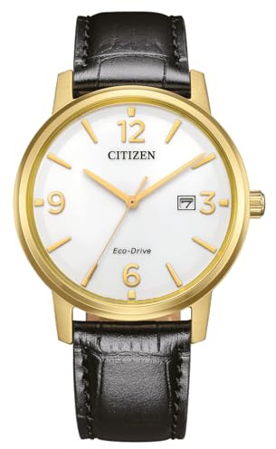 Citizen Herrenuhr Edelstahl, Weiß, 40 mm, BM6756-01A | Analog Quartz, Kristallglas, 3 bar Wasserdicht, 180 Tage Gangreserve, Datum, Lederband